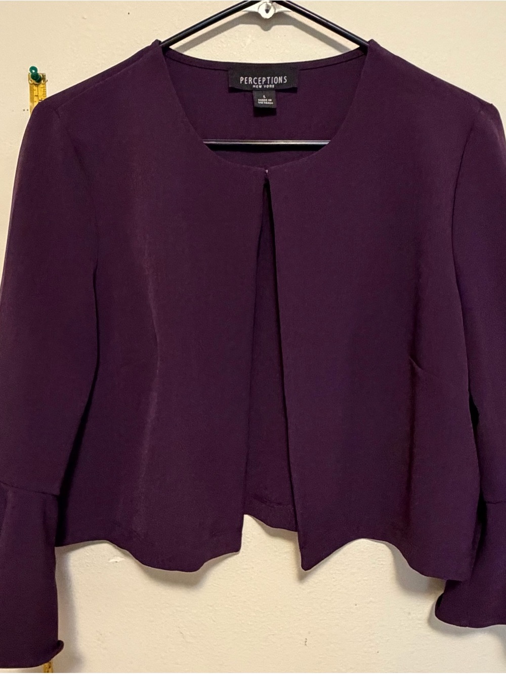 Perceptions New York Large Plum Purple Ruffle Bell Sleeve Jacket Cardigan